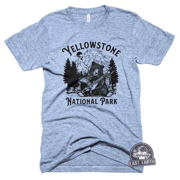 Yellowstone National Park Shirt Vintage Camping Shirt Bear Guitar Shirt Hiking - Picture 1 of 2